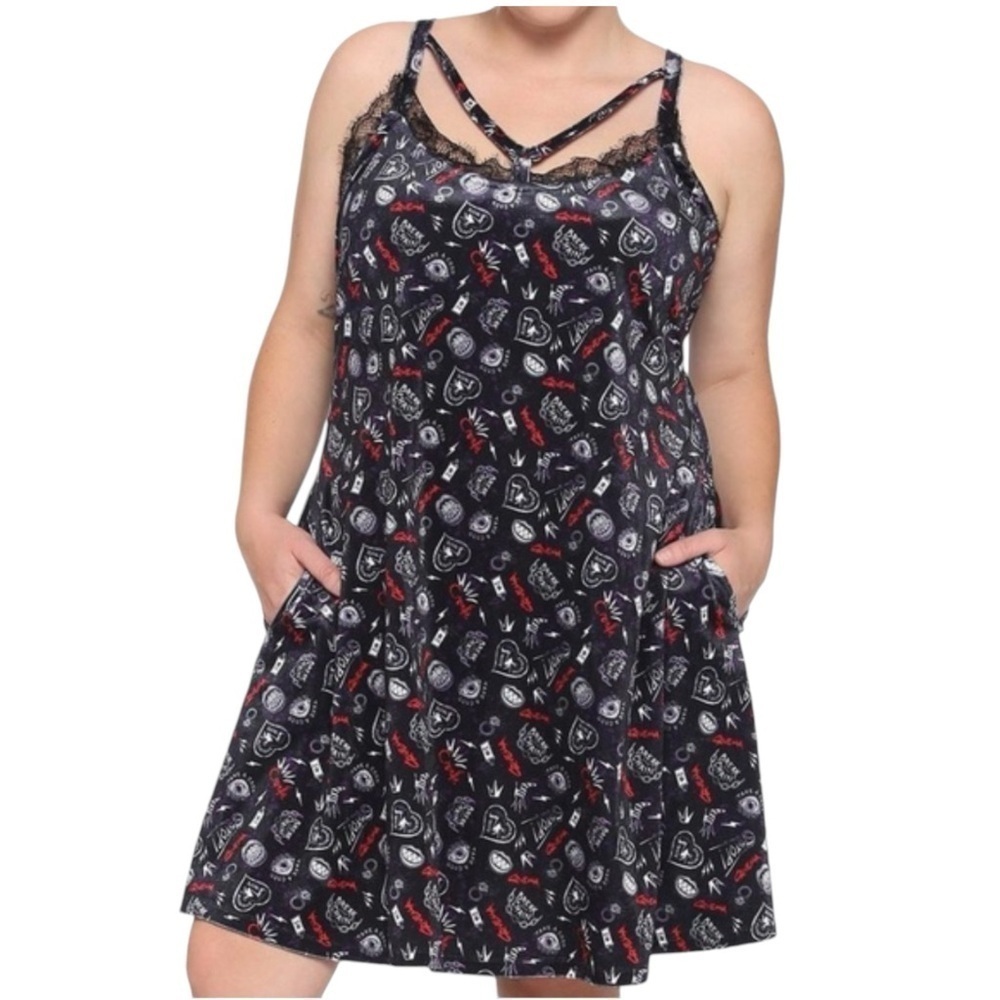 Her Universe Disney Cruella Icon Toss Velvet Strappy Dress Plus Size 2 2X